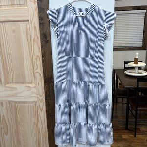 Cato Navy and White Striped Midi Dress